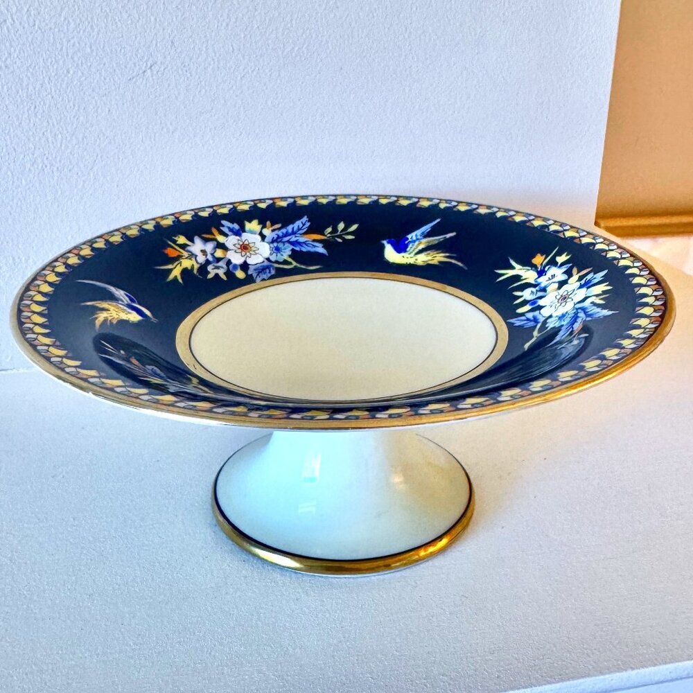 1930s Vintage Noritake Hand Painted Birds Floral Pedestal Dish Bowl